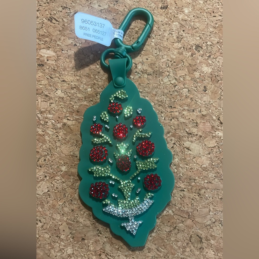 Free People Movement custom rhinestone big buti keychain Christmas holly theme